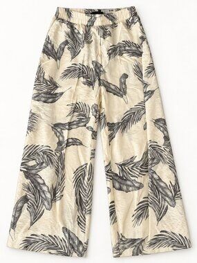 Sweet Rain Cream Gray Tropical Leaf Wide Leg Palazzo Pants Size Medium